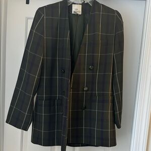 Women’s Plaid Blazer - Green, Purple and White Stripes